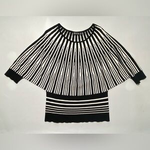 GOOD- Size S Womens 7th Avenue NY 3/4 Sleeve Sweater Rayon Nylon Bld Black White